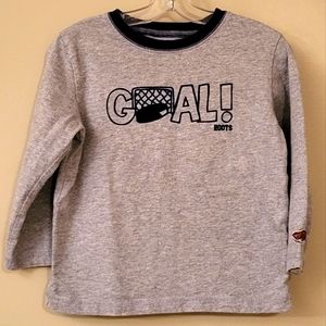 Roots hockey themed grey long sleeved tee shirt